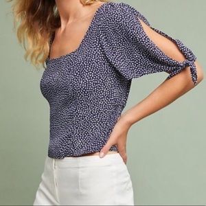 Anthropologie Maeve Adley Smocked Tie Sleeve Top // Sz XS